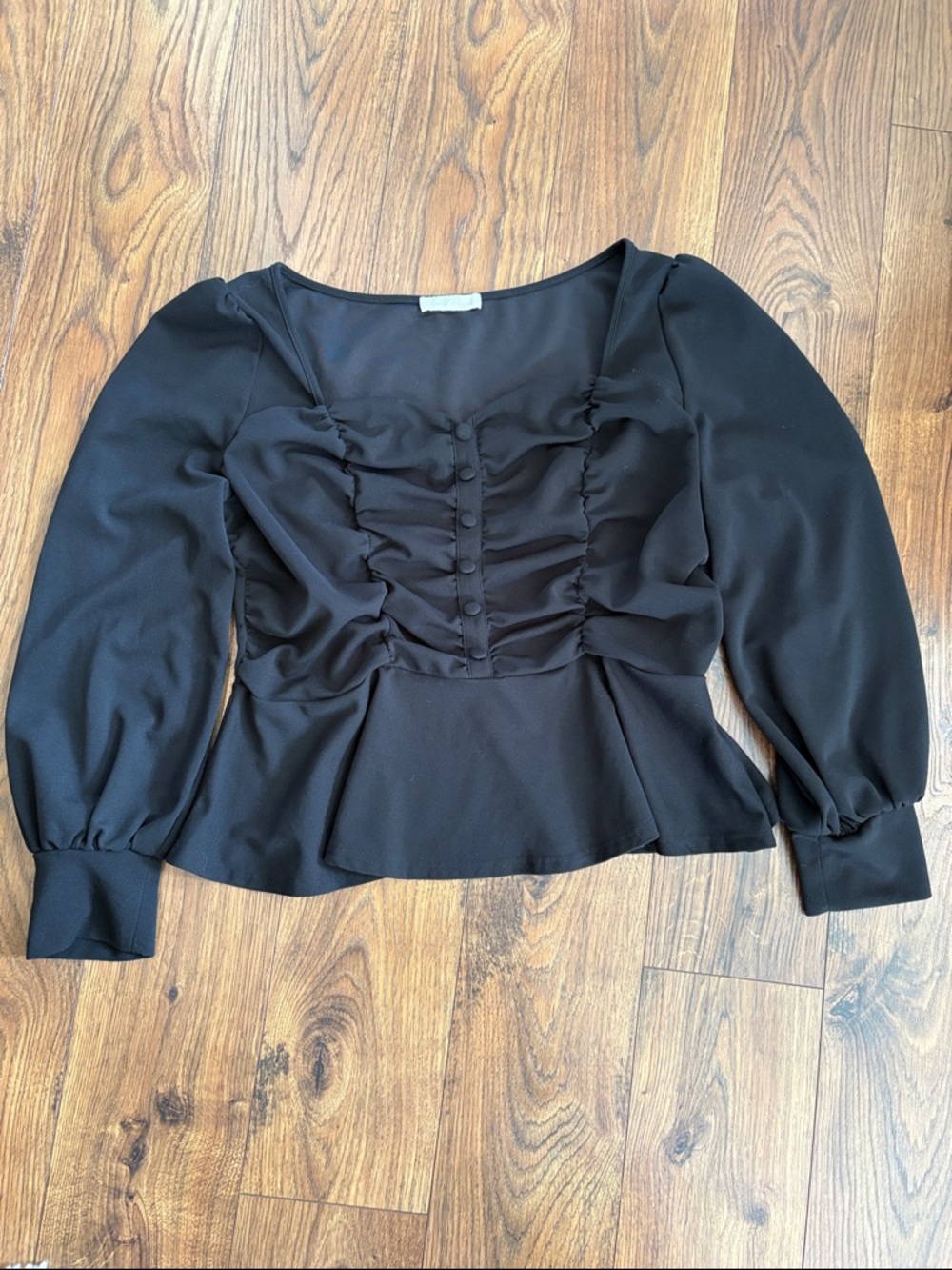 Belle Poque Black Long-Sleeve Peplum Blouse